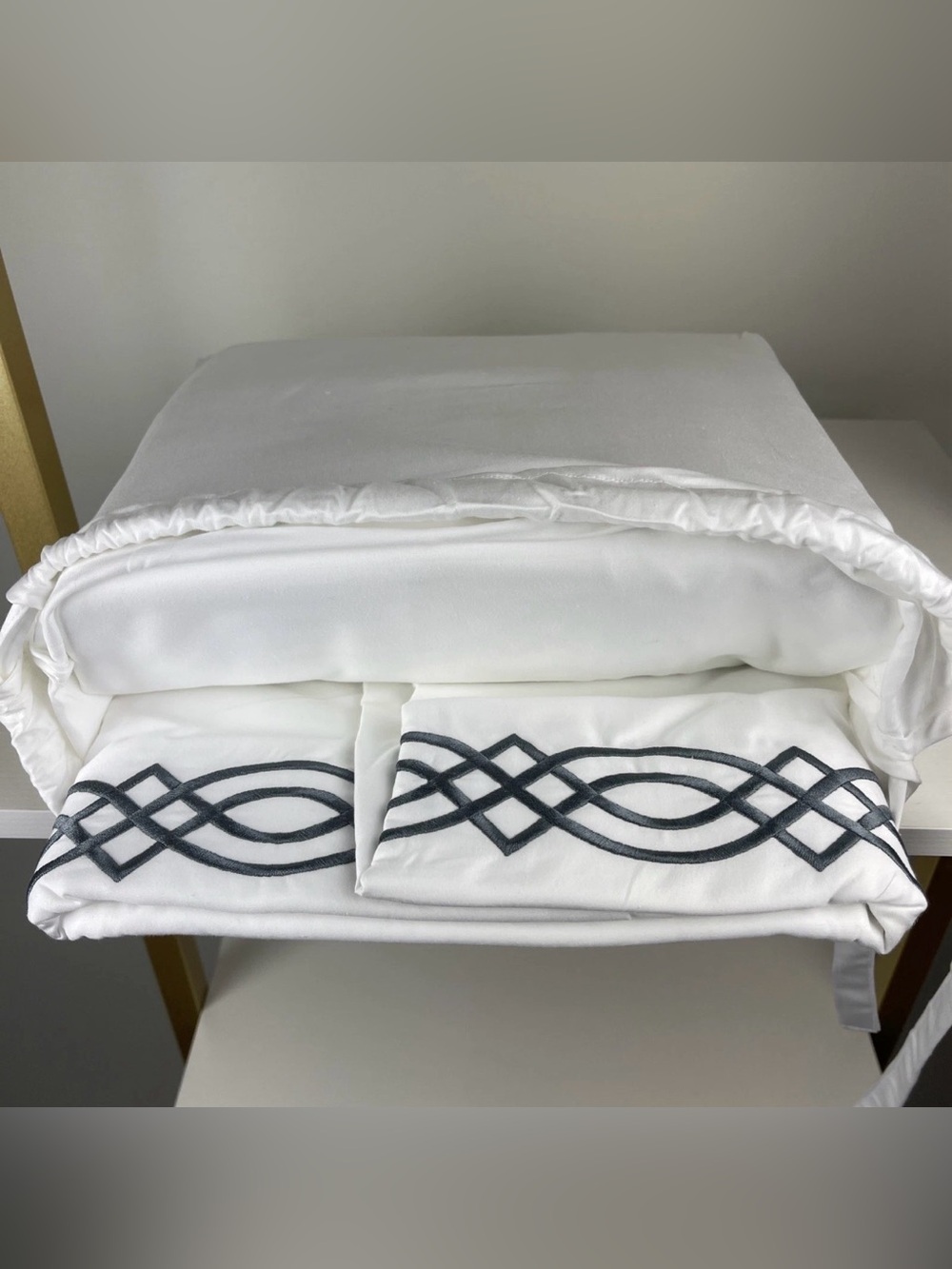 Frontgate Resort Diamond Trellis King Duvet White Charcoal Egyptian Cotton New